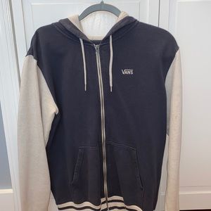 Vans Navy Blue and Off-White Hooded Sweatshirt Size Medium